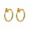 thumbnail image 1 of Latrodar Retractable Earrings No Need Piercing Men Women Classic Hip-hop Hoop Earrings Gold Flash Deals, 1 of 1