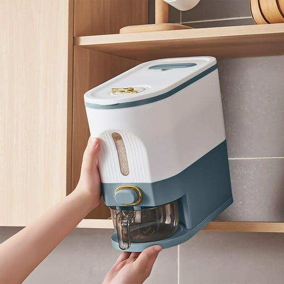 Latrodar Rice Dispenser, Large Grain Container Storage With Lid Measuring Cylinder Household Cereal Dispenser Bucket For Kitchen Soybean Corn Green Decorativ