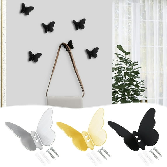 Latrodar Self Adhesive Hooks Hooks for Hanging Wall Hooks Non Slip Hooks for Hanging Restroom Butterfly Decorative Door Hooks Small Towel Hooks for Mugs Door Hanging Organizer New Year's Eve 1PC