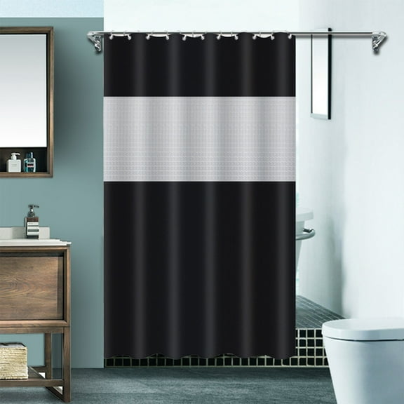 Latrodar Shower Curtain For Bathroom Modern Shower Curtain Winter In Bath 71x71 Inches Long Shower Curtains Set , Hotel Style With Translucent Top Window Bla