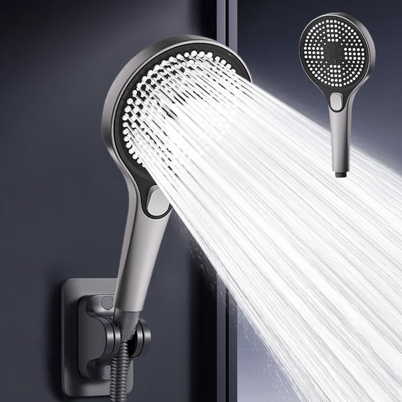 Gecau Shower High Pressure Handheld Showerhead Hard Water High Pressure 3 Spray Modes Handheld Shower For The Elderly Children Creative Gray 10.8x5.2 Inch Home Gadgets