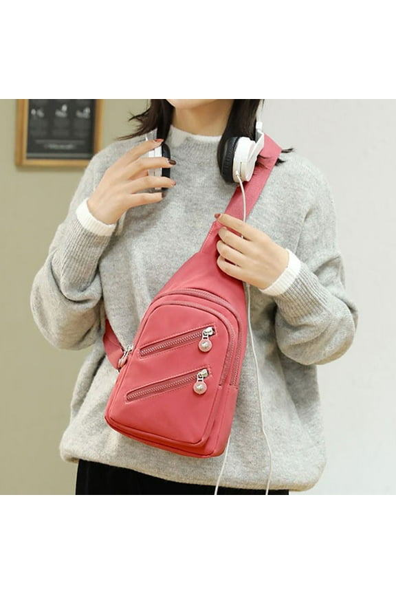 Sling Bag For Women & Men Crossbody Backpack With Headphone Hole Chest Bag Daypack Crossbody For Travel Sport Hiking Pink Safe&Non-toxic