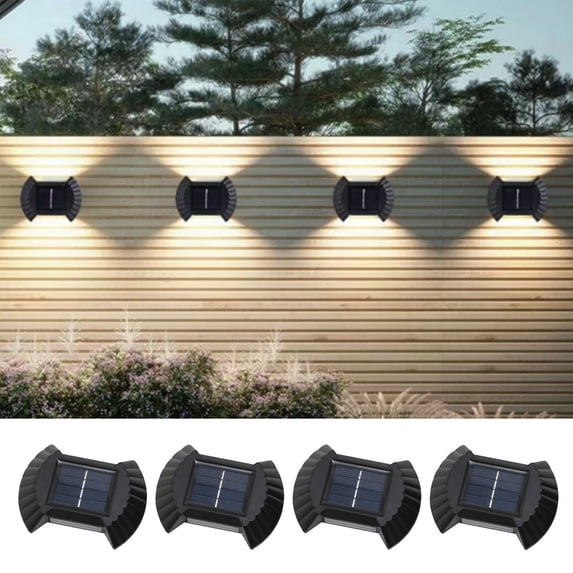 Gecau Solar Wall Light UP And Down Illuminate Outdoor Sunlight Lamp Long-Lasting orch, Black , 4 Pack Black Home Tools