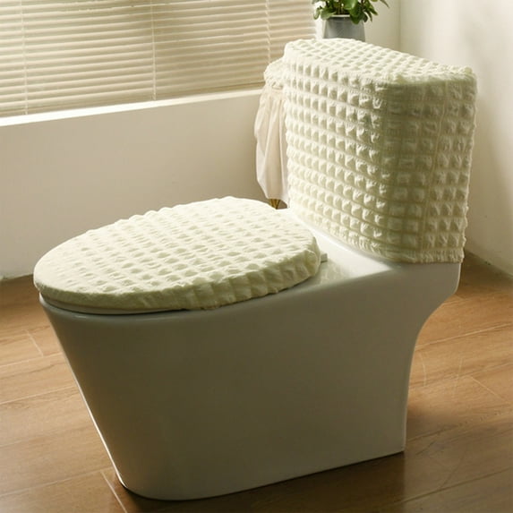 Latrodar Split Toilet Cover Cover High Tank Models Elastic Fabric All Season Universal Household White Art&Crafts 2x2 Inch