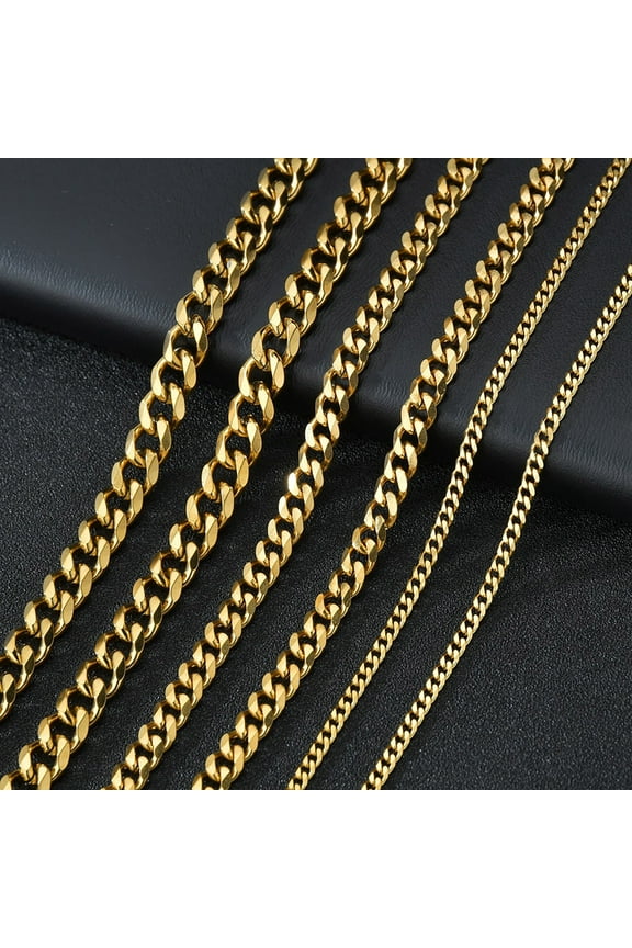 Stainless Steel Grinding Six Sided Necklace Men's And Women's Trend Domineering Hip Hop Personality Thick Chain GOLD