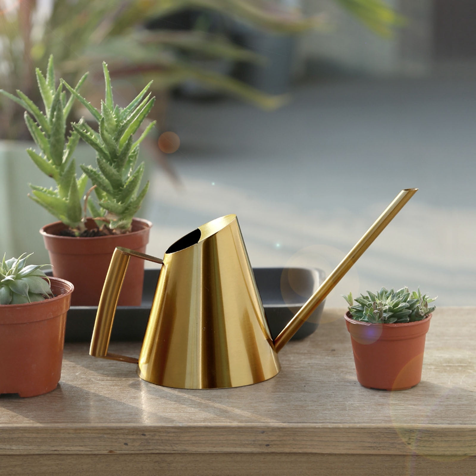 Latrodar Stainless Steel Watering Can - Metal Watering Can With Long Spout To Spillage, Perfect Plant Watering Can For Outdoor And Indoor Plants Gold Novelty