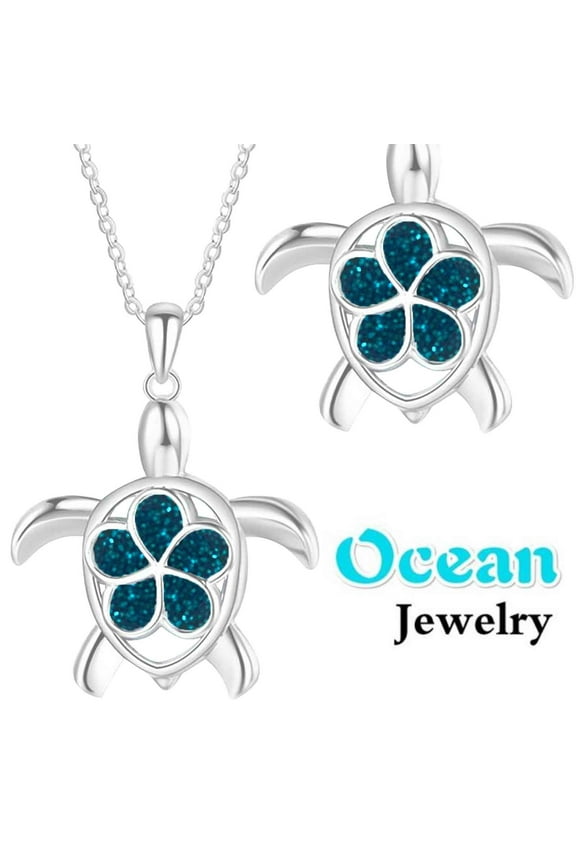 Stocking Stuffers for Women Opal Opal Blue Flower Turtle Well-Made loy Necklace Pendant bule white 2x1.6 Inch Beauty Gift Sets