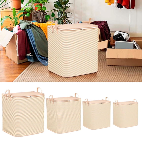 Gecau Storage Containers with Lids Double Zipper Space Saver Bag Bedroom Clothes Storage Striped Travel Packing Organizers Alternative to Moving Box for Blanket Comforters Clothes Sheet Toys 1PC