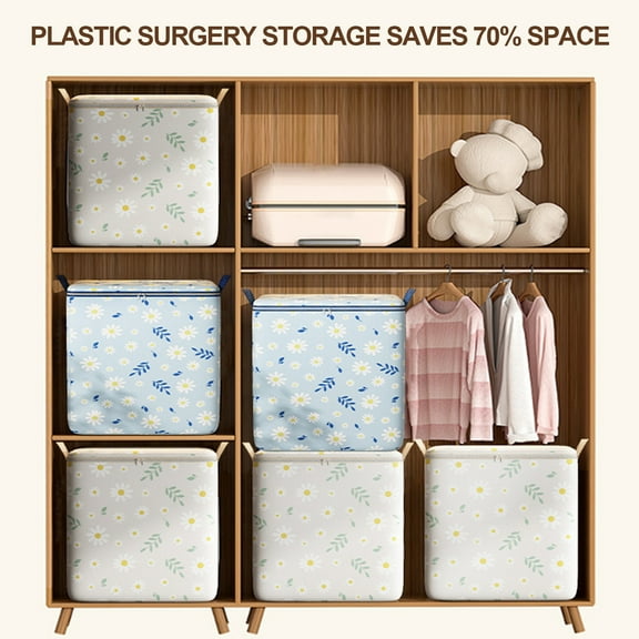Gecau Storage Containers with Lids Double Zipper Space Saver Bag Bedroom Dorm Underbed Storage Daisy Storage Bags Water-Resistant for Comforters Blanket Clothes Sheet Toys 1PC