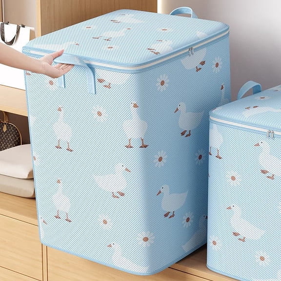 Gecau Storage Containers with Lids Double Zipper Travel Organizer Bags Travel Dorm Clothes Storage Solid Luggage Organizer Bags Strong Handles for Blanket Comforters Clothing Sheet Toys 1PC