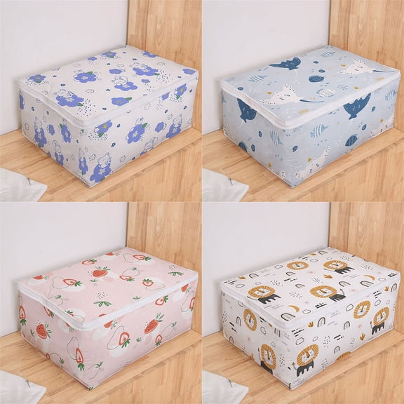 Gecau Storage Containers with Lids Double Zipper Travel Packing Organizers Living Room Kids Room Home Storage Cute Print Moving Bags Strong Handles for Blanket Comforters Clothing Sheet Toys 1PC