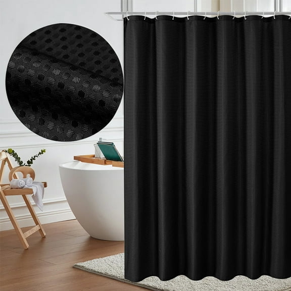 Latrodar Teal Fabric Shower Curtain For Bathroom Weave Heavy Duty High Durability ith 12 Plastic Hooks Black Home Stuff