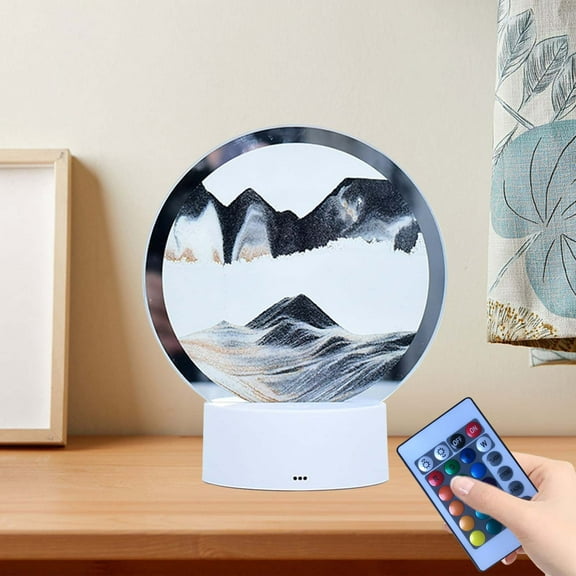 Gecau Three-dimensional Sand Painting Table Lamp, Moving Hourglass Decorative Enduring nd Table Lamp (15ml) Black Home Stuff