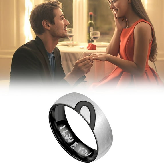 Latrodar Titanium Steel Half Peach Heart-Shaped Couple Ring Jewelry Valentine's Day Gift Black up to 50% Off