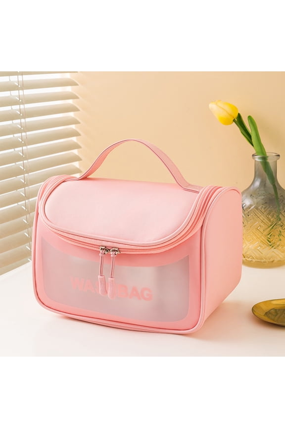 Latrodar Translucent Cosmetic Bag, Cosmetic Bag Set Frosted Translucent PVC With Zipper Handle Portable Travel Bag, Hangable And Handy Cosmetic Bag Pink Upgr