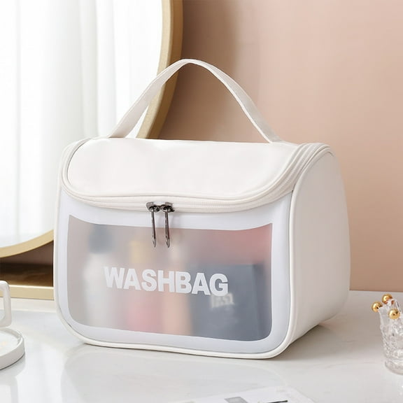 Latrodar Translucent Cosmetic Bag, Cosmetic Bag Set Frosted Translucent PVC With Zipper Handle Portable Travel Bag, Hangable And Handy Cosmetic Bag White Dur
