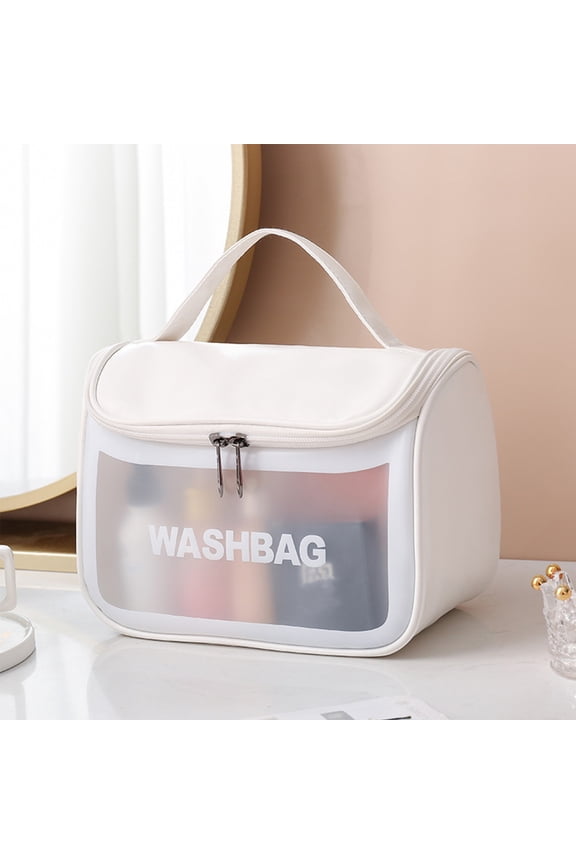 Latrodar Translucent Cosmetic Bag, Cosmetic Bag Set Frosted Translucent PVC With Zipper Handle Portable Travel Bag, Hangable And Handy Cosmetic Bag White Dur