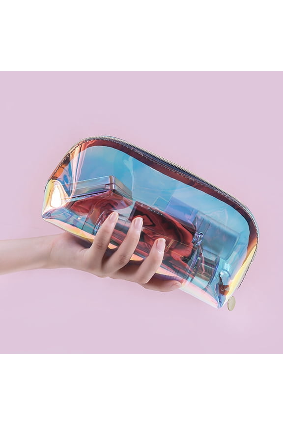 Transparent Cosmetic Bag TPU Colorful Semicircle Lipstick Storage Bag Travel Cosmetic Wash Bag Multicolor Art&Crafts