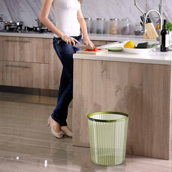Latrodar Transparent Trash Can For Home Living Room Kitchen Toilet Bathroom Bedroom Office With Pressure Ring Waste Bin. Light Green Upgraded