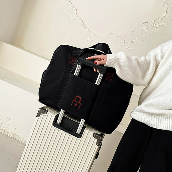 Latrodar Travel Duffel Bag With Shoes Compartment Sports Gym Bag Folding Organizer Bag Sport Duffel Bag With Trolley Sleeve Black Safe&Non-toxic 8x2.4 Inch