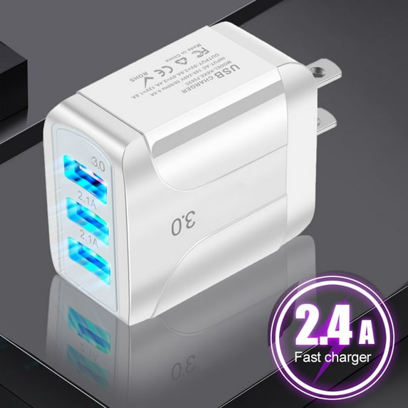 Latrodar US QC 3.0 Charger 2.1A USB Plug Three Power Ports Travel Charger For Phone Safety Guaranteed White Home Tools