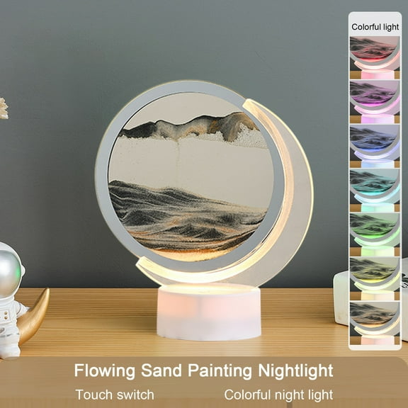 Latrodar USB Streaming Sand Painting Night, Three-Dimensional Painting, Decorative Home Gifts Bedside Ambient Sand Painting LED Table Lamp(5ML) Black Creative
