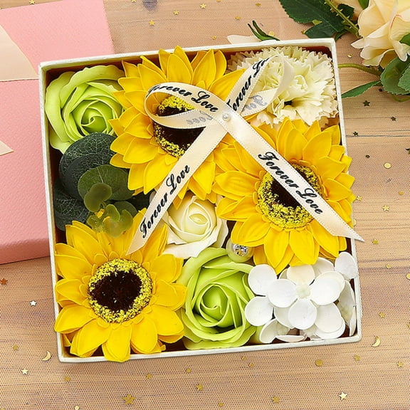 Latrodar Valentine's Day DIY Soap Flower Gift Rose Box Wedding Home Festival Gift Yellow Safe&Non-toxic 6x3.2 Inch