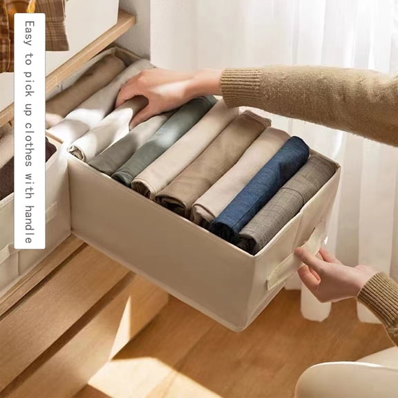 Gecau Wardrobe Clothes Organizer, 10 Compartment Clothes Organizer With Support, Foldable Washable Laundry Drawer Organizer With Handle Beige Durable
