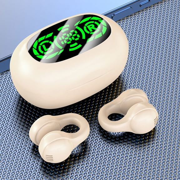 Latrodar Wireless Bluetooth Earphones, Ear Clip Style No Sensation Wearing, High Safety Guaranteed gent Digital Display Beige 4.8x3.2 Inch Home Essentials