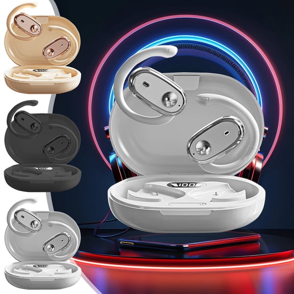 Gecau Black Wireless Bluetooth Headphones Intelligent Noise Reduction Earbuds Digital Power Display And Stereo HiFi Sound Bluetooth 5.4 Hanging Ear Rotatable Earphones Graduation Gifts for Her