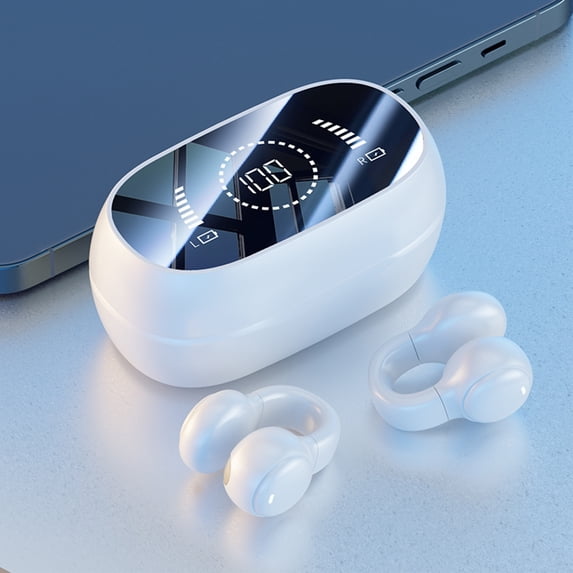 Latrodar Wireless Bluetooth Headset 5.3 In Ear LED Display Novelty ll Office And Sports White 4.72x3.92 Inch Home Essentials