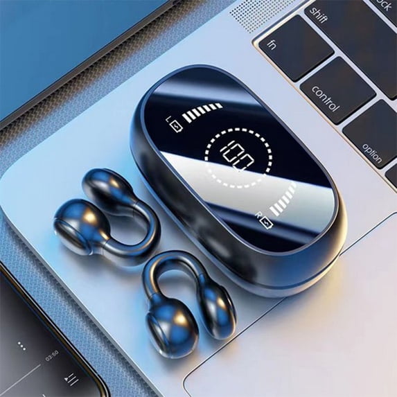 Latrodar Wireless Bluetooth Headset 5.3 In Ear LED Display Upgraded ll Office And Sports Black 4.72x3.92 Inch Home Essentials