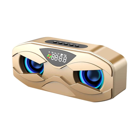 Gecau Wireless Bluetooth Speaker Subwoofer Desktop LED Clock Owl Radio Small Sound High Durability Gold 8.2x3.2 Inch Home Gadgets