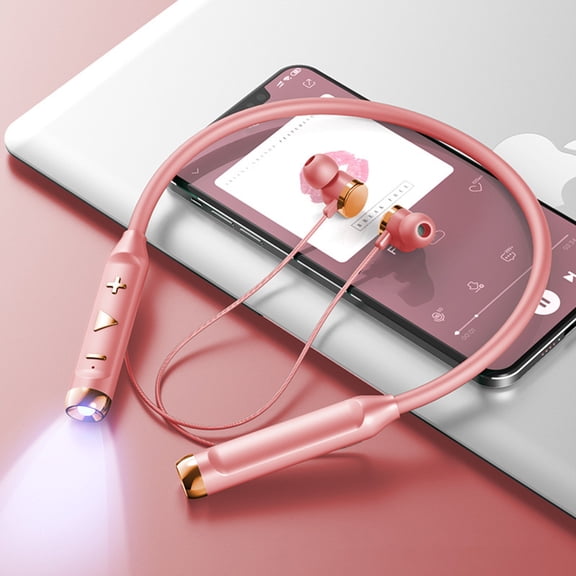 Gecau With Flashlight Wireless Neck Hanging Bluetooth Headset Gaming Long-Lasting ck Bluetooth Headset Pink 6.8x4.8 Inch Home Decor