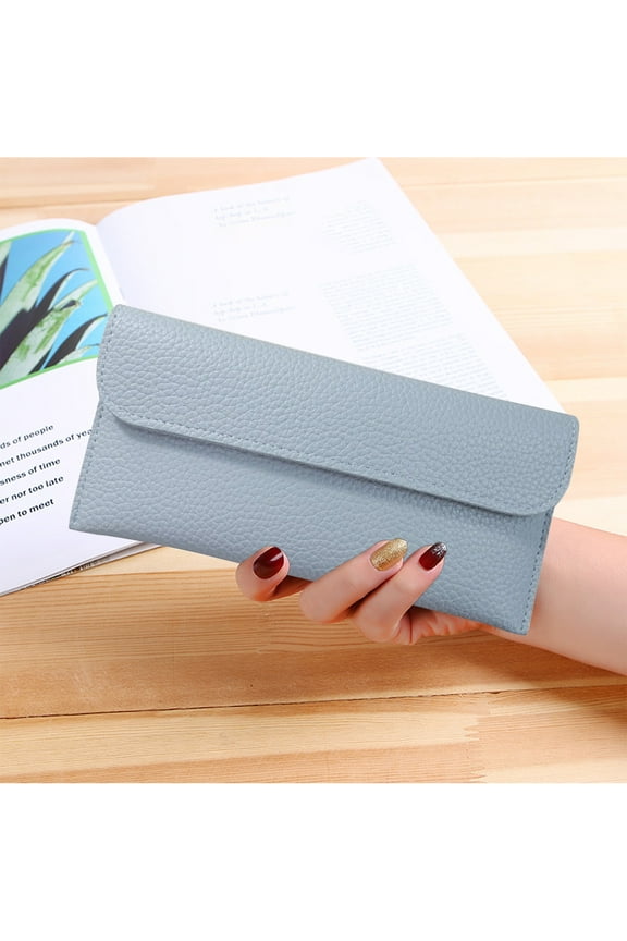 Womens Wallet With Slots Small Wallets For Women Bifold Slim Coin Purse Zipper ID Card Blue Decorative