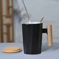 thumbnail image 1 of Latrodar Wood Handle Ceramic Mug Office Mugs Holiday Event Gift Mugs Black Novelty, 1 of 5