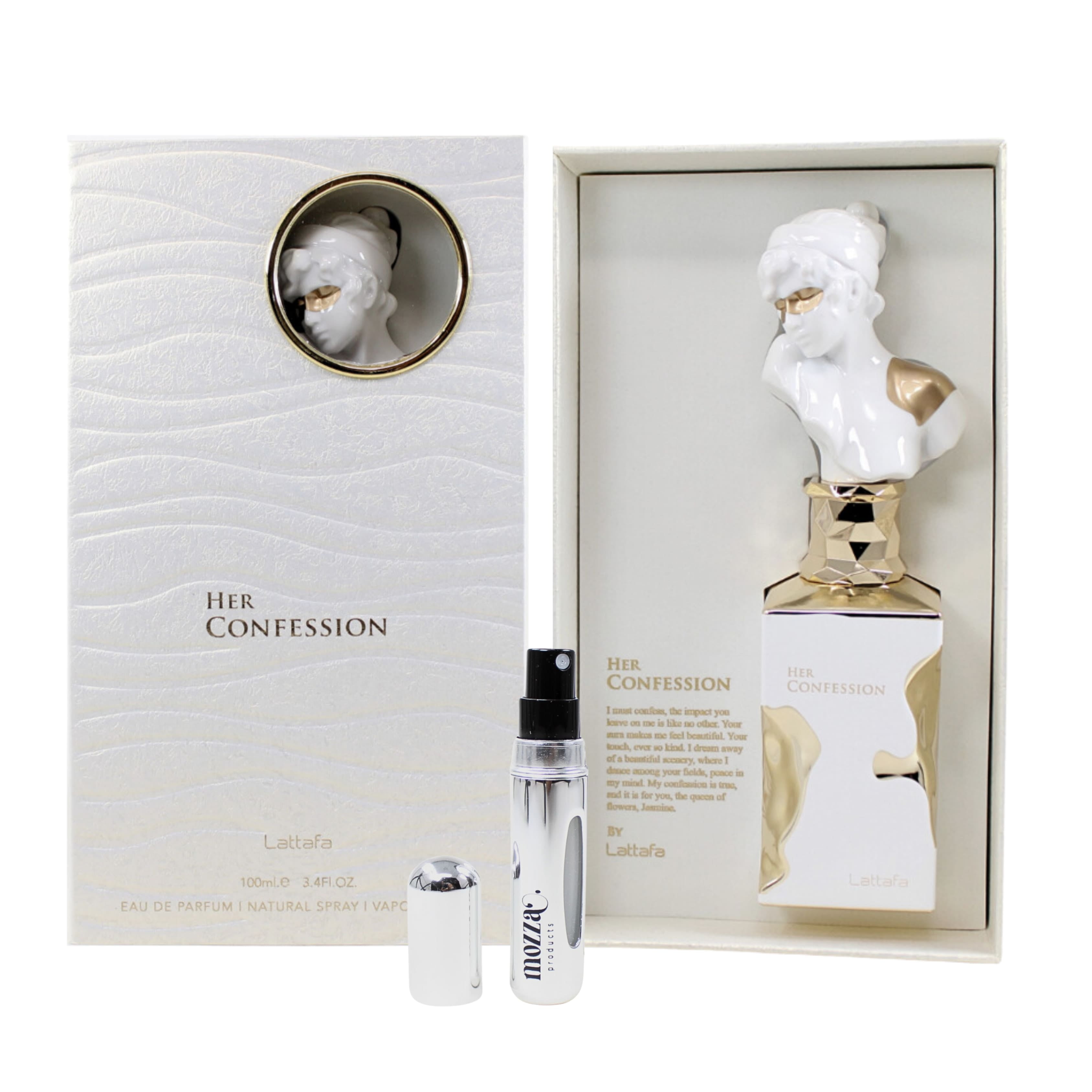 Lattafa Her Confession 3.4 Oz EDP for Woman and Mozza Atomizer
