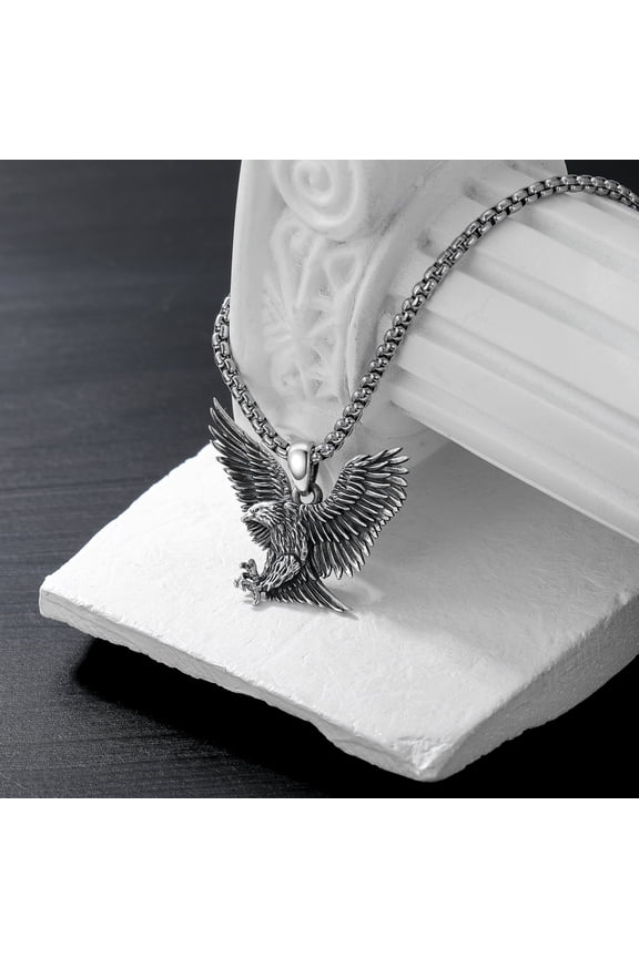 Lattd Eagle Necklace Sterling Silver Eagle Pendant Necklace Cool Punk Jewelry for Men