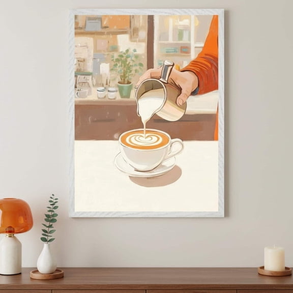 Latte Art Minimalist Poster, Coffee Shop Kitchen Decor, Barista Art, Unframed Paper Poster 8x10in