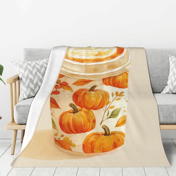 Latte Art Pumpkin (20) Throw Blanket for Stylish Warm Winter Cabin Ultra-Soft Micro Fleece Blanket, Premium Microfiber, Silky Soft, Plush, Warm and Lightweight for Couch, Sofa, Bed - 50"X40"