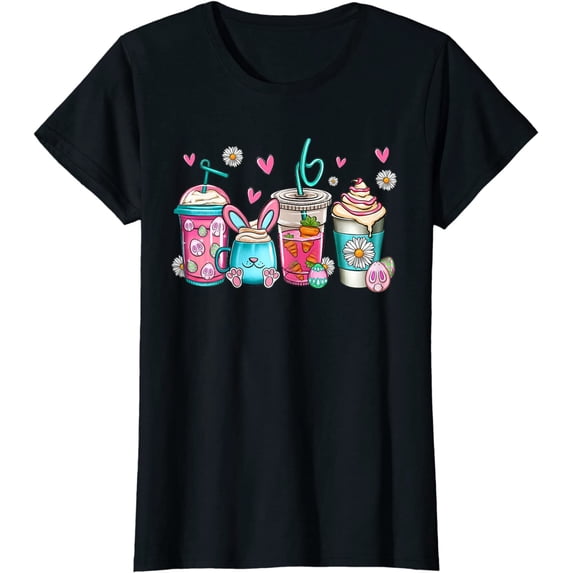 Latte Coffee Cups Rabbit Bunny Ears Vintage Style T-Shirt