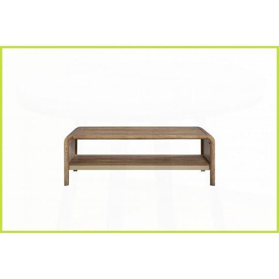Latte Elm Veneer Waterfall Coffee Table for Living Room, Soft Modern Design with Metal Accents