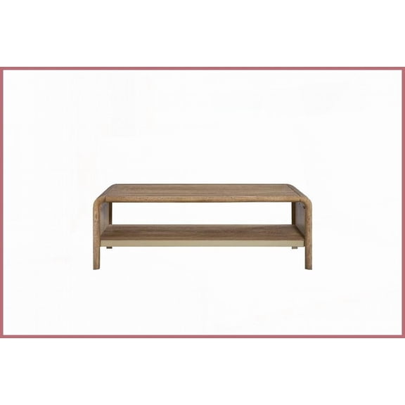 Latte Elm Veneer Waterfall Coffee Table for Living Room, Soft Modern Design with Metal Accents