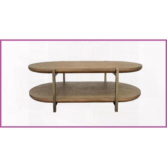 Latte-Finished Elm Veneer Coffee Table with Storage Shelf, Soft Modern Living Room Style