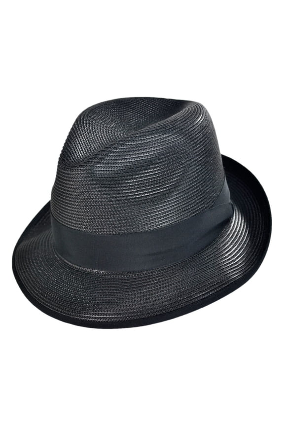 Latte Florentine Milan Straw Fedora Hat - 6.75 - Black