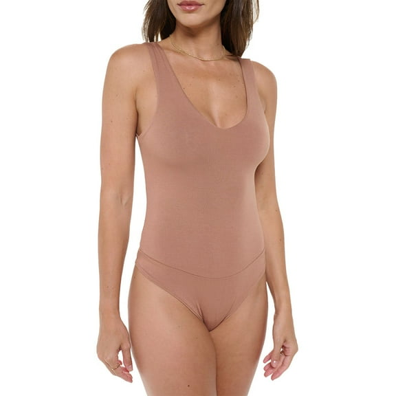 Women's Sleeveless V-Neck Tank Top Bodysuit, Sexy Casual Cute Going Out Top Body Suit, Trendy Spring Summer 2024(Latte Large Size)