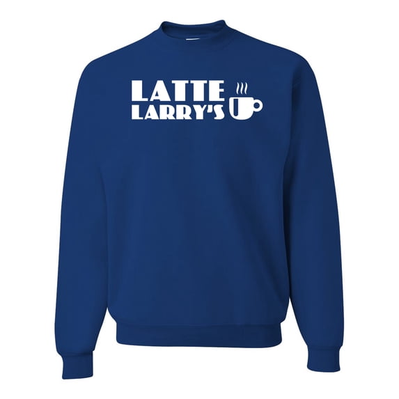 Latte Larry's California Coffee Shop Logo Pop Culture Crewneck Graphic Sweatshirt, Royal, 2XL