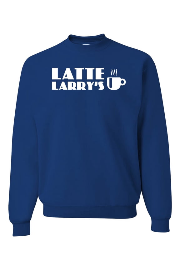 Latte Larry's California Coffee Shop Logo Pop Culture Crewneck Graphic Sweatshirt, Royal, Large