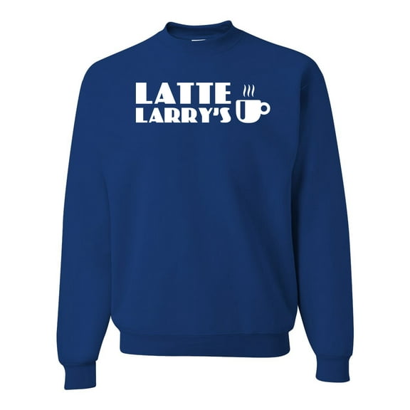 Latte Larry's California Coffee Shop Logo Pop Culture Crewneck Graphic Sweatshirt, Royal, Small