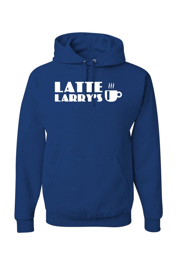 Latte Larry's California Coffee Shop Logo Pop Culture Graphic Hoodie Sweatshirt, Royal, 3XL